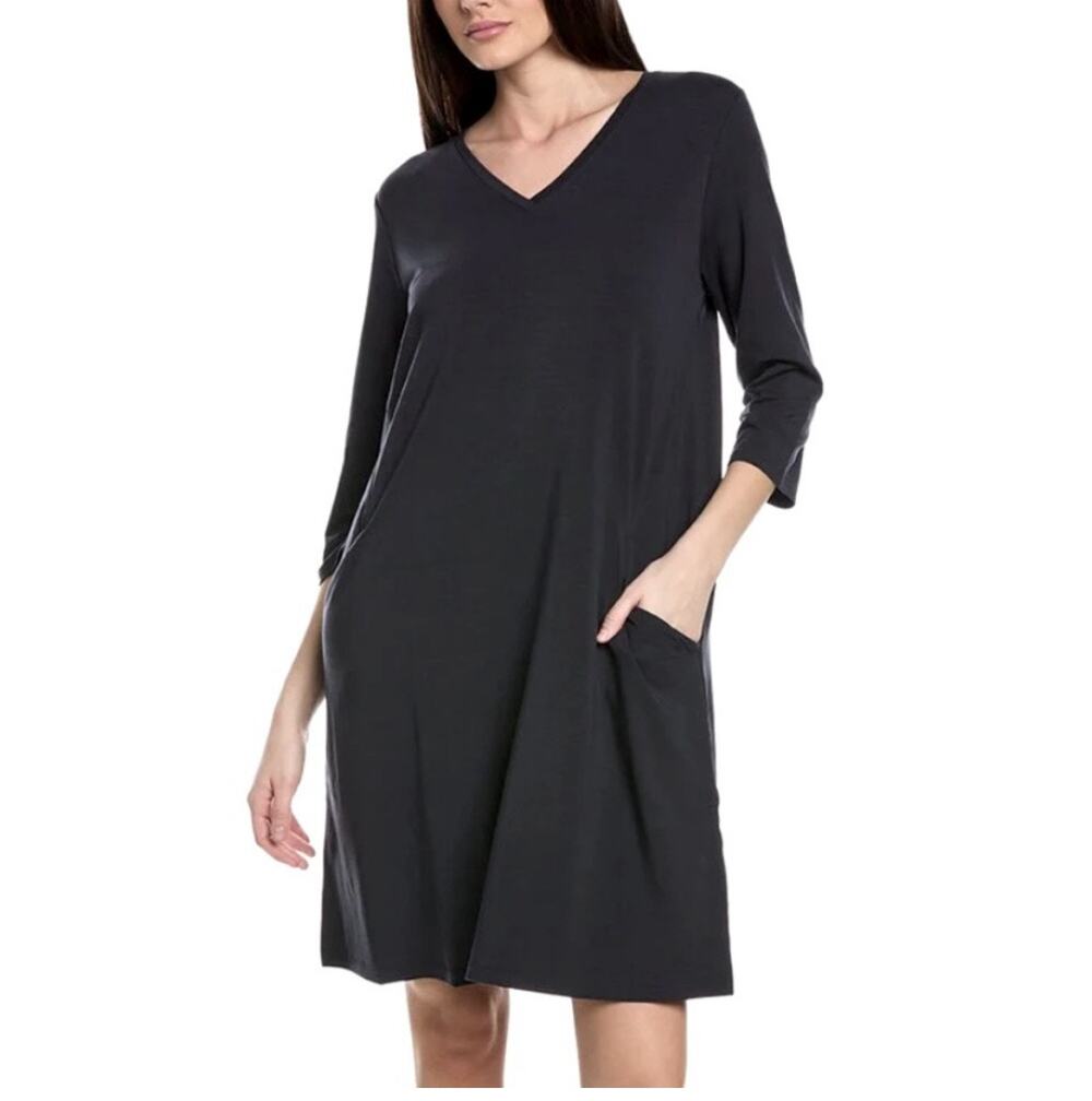 Eileen Fisher Organic Cotton Black Stretch Jersey Shift Dress M Lagenlook Lounge